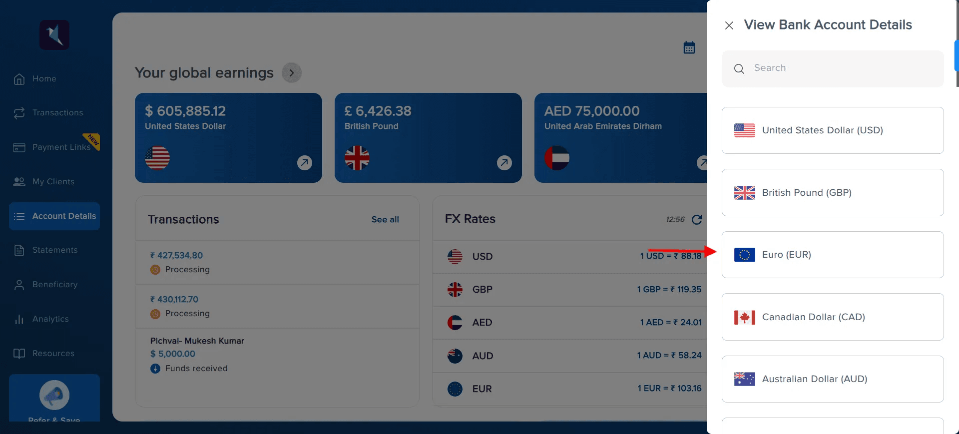 EUR on GCA Dashboard EUR on GCA Dashboard